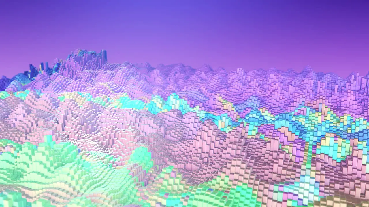 3D Animated Abstract Blocky Landscape Fluorescent Motion Graphic