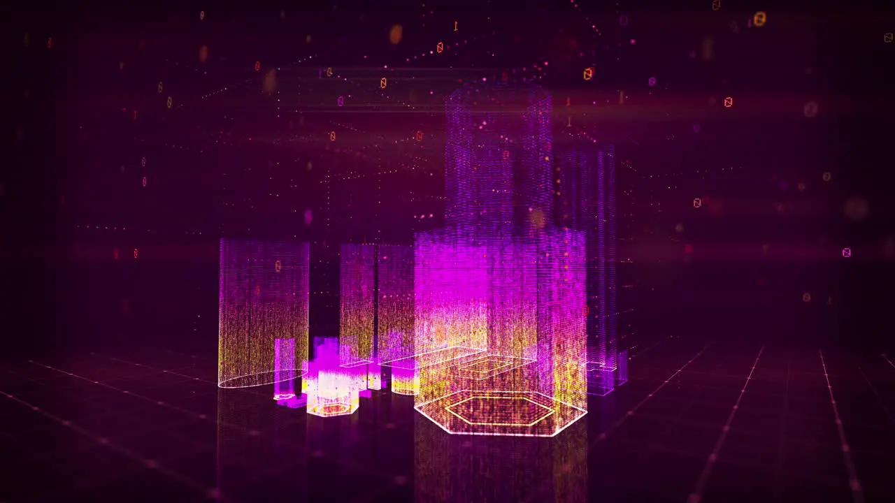 Animated 3D Rotating Digital City Purple Motion Graphic