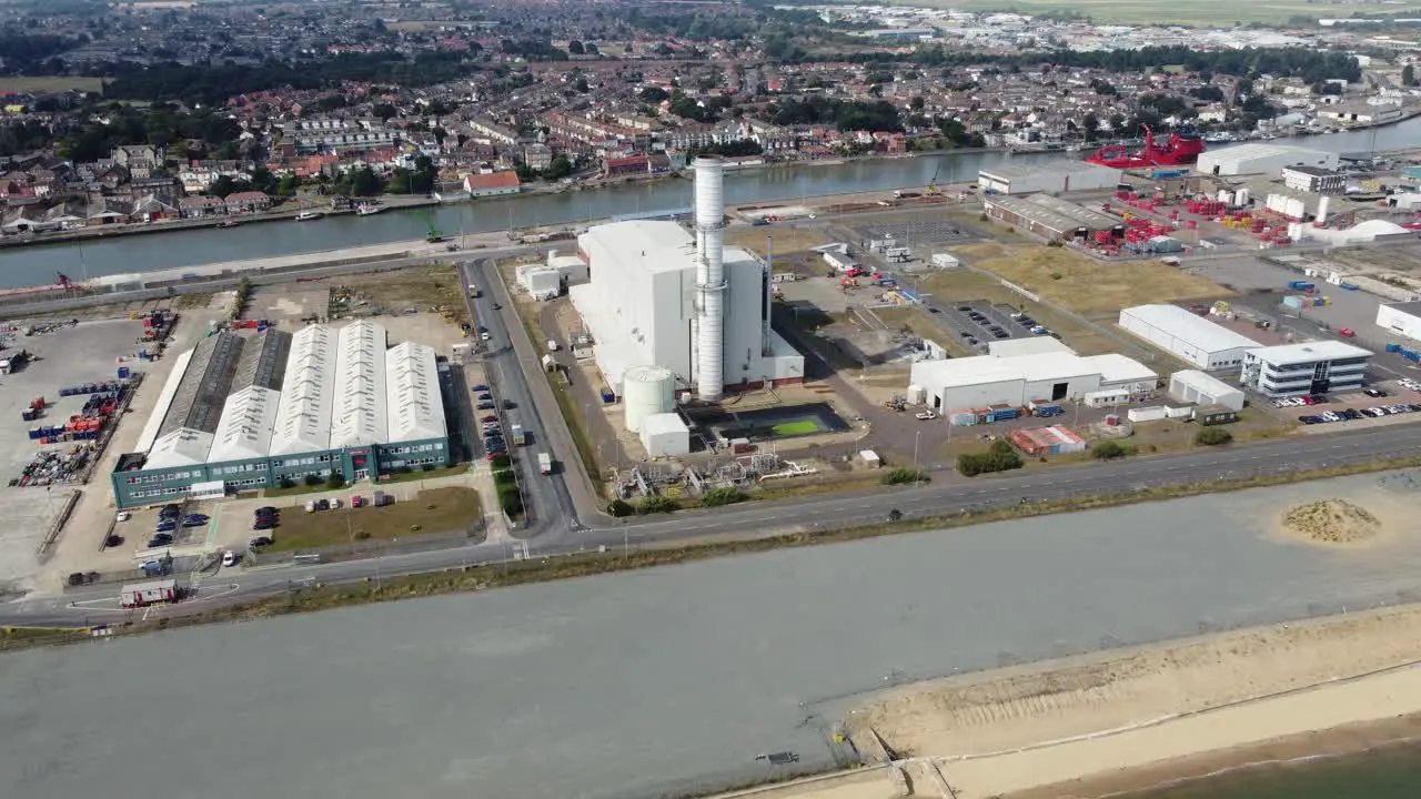 Great Yarmouth town power station Norfolk England Aerial footage 4K