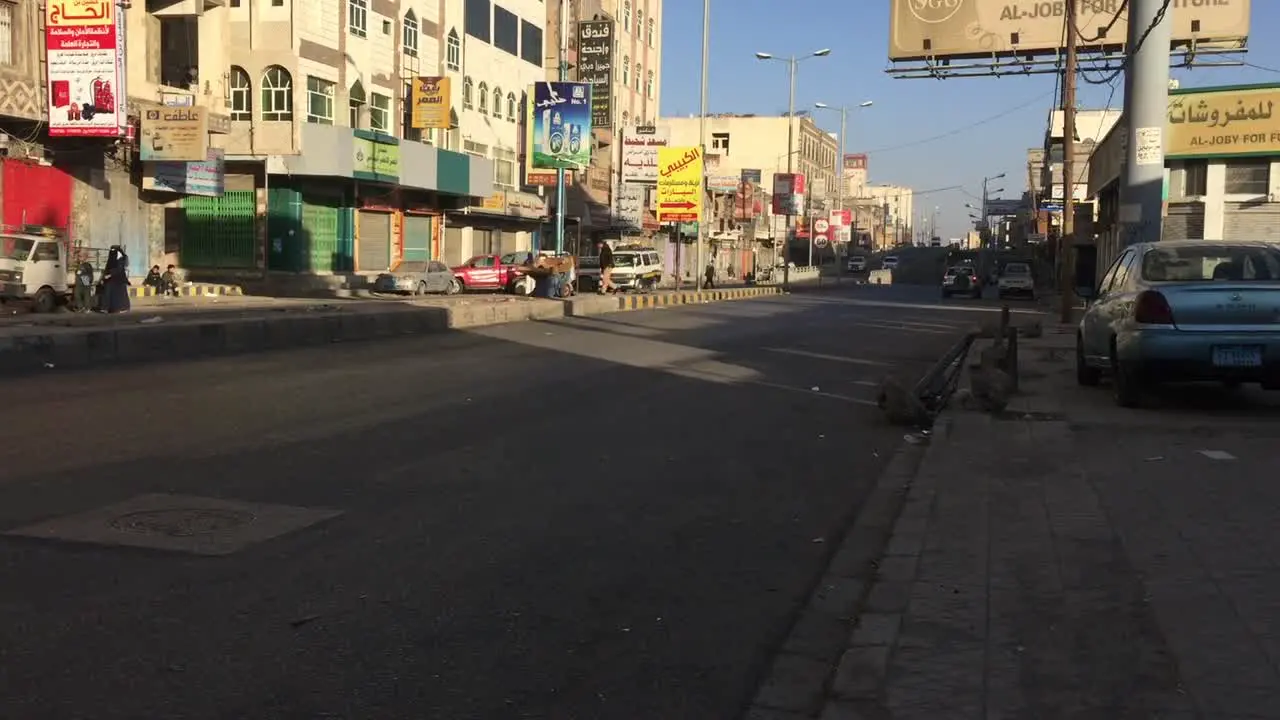 calm nice morning in Sana'a city Taiz street people startig their day