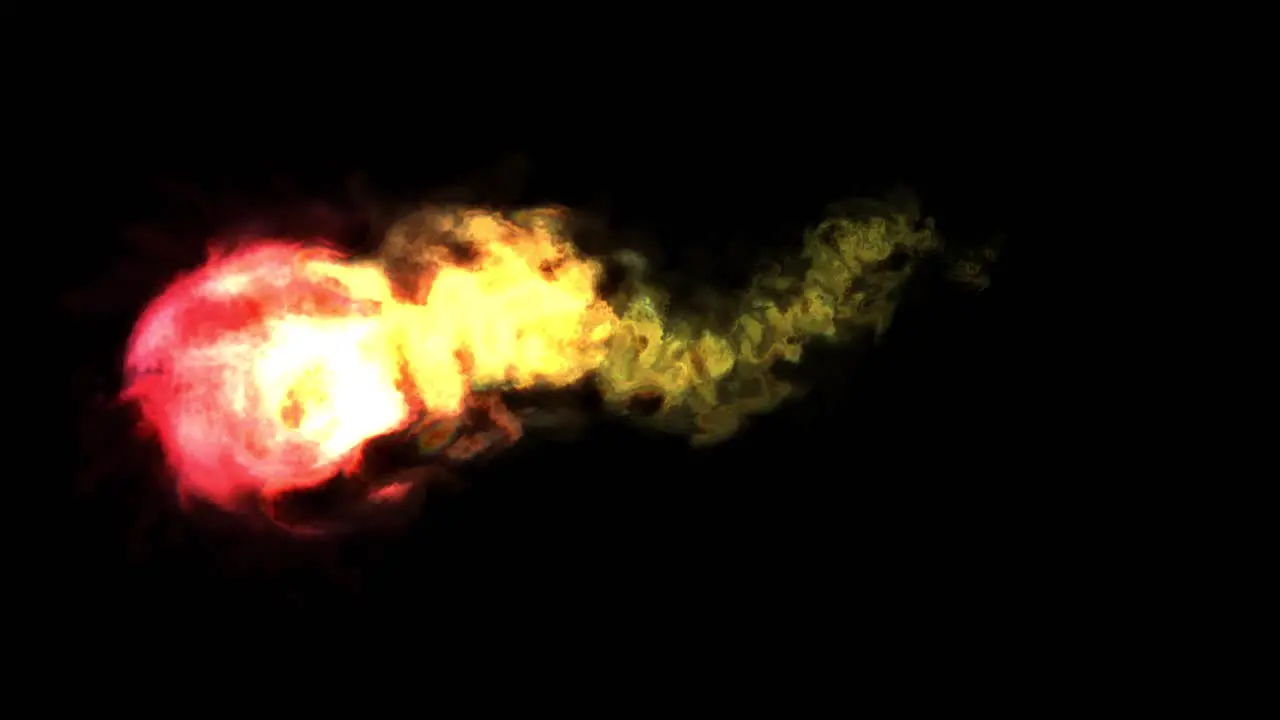 Visual effects VFX fireball with a short tail on black background 3D animation