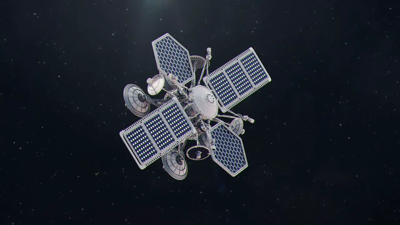 Establishing Shot of Futuristic Observation Satellite in Outer Space