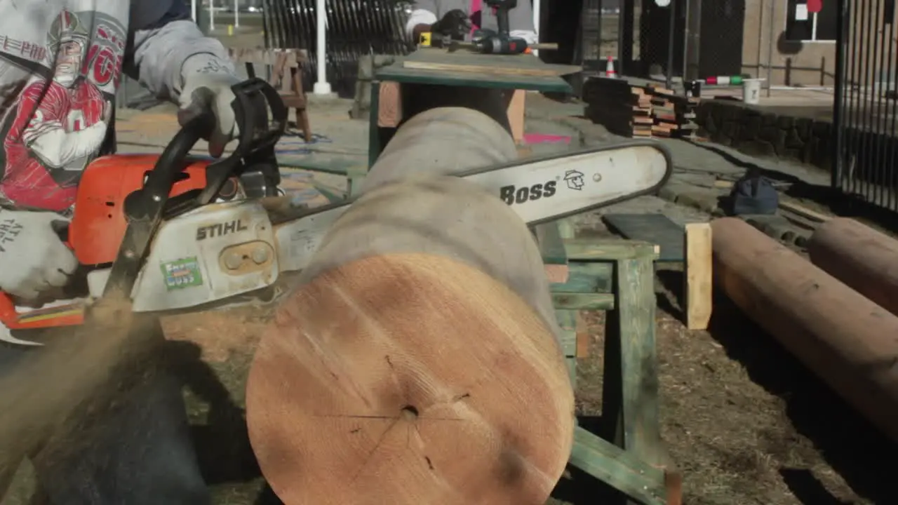 Chainsaw Cutting Log