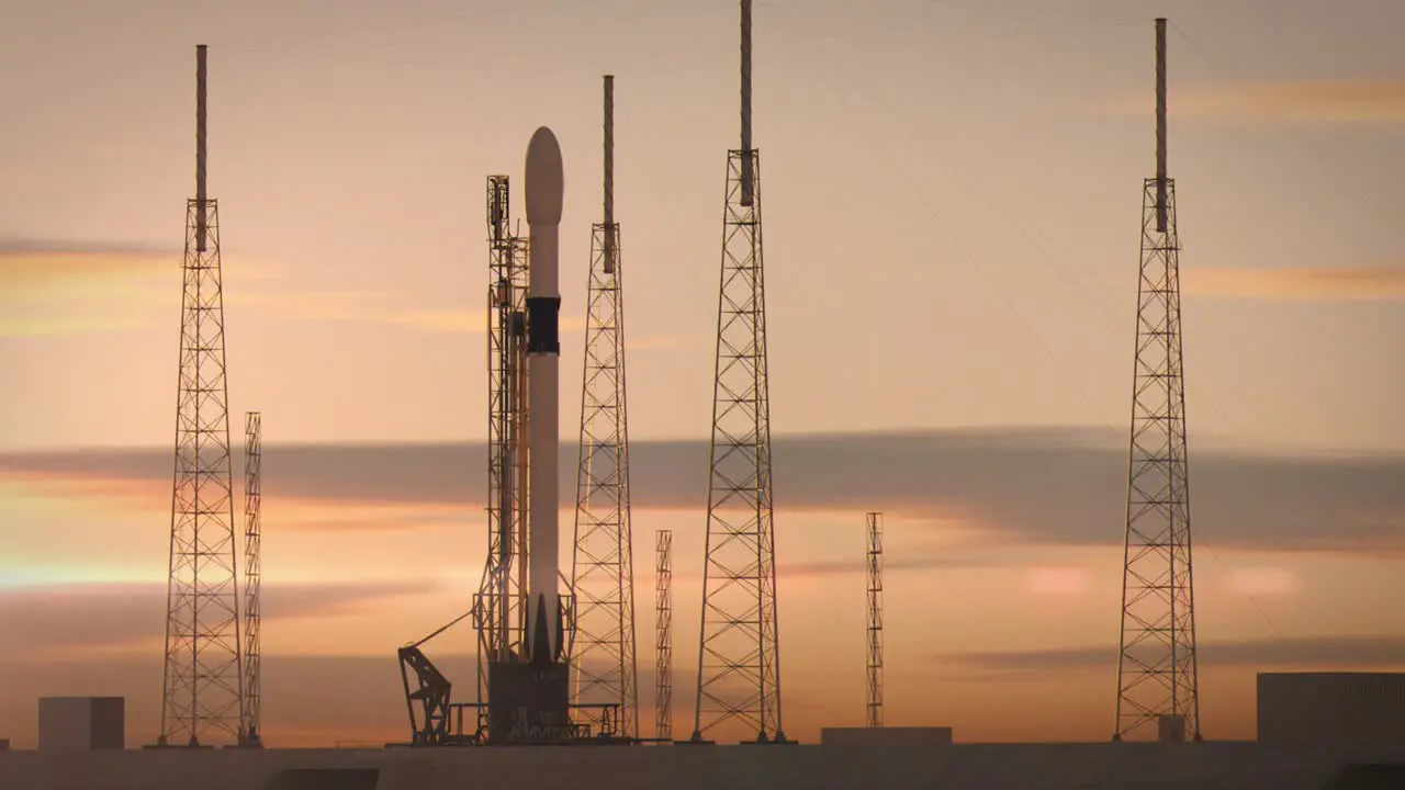 Space Rocket on the Launch Pad at Dawn or Possibly Dusk