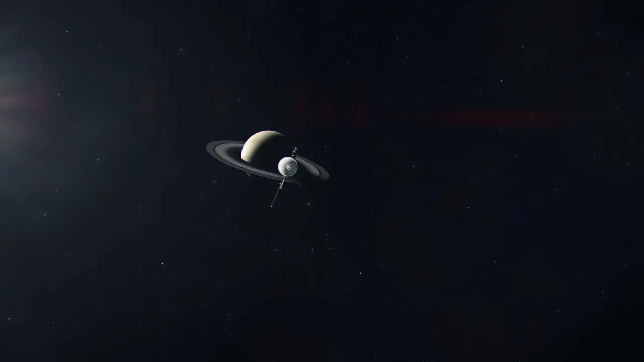 Voyage Space Probe Approaching a Distant Saturn