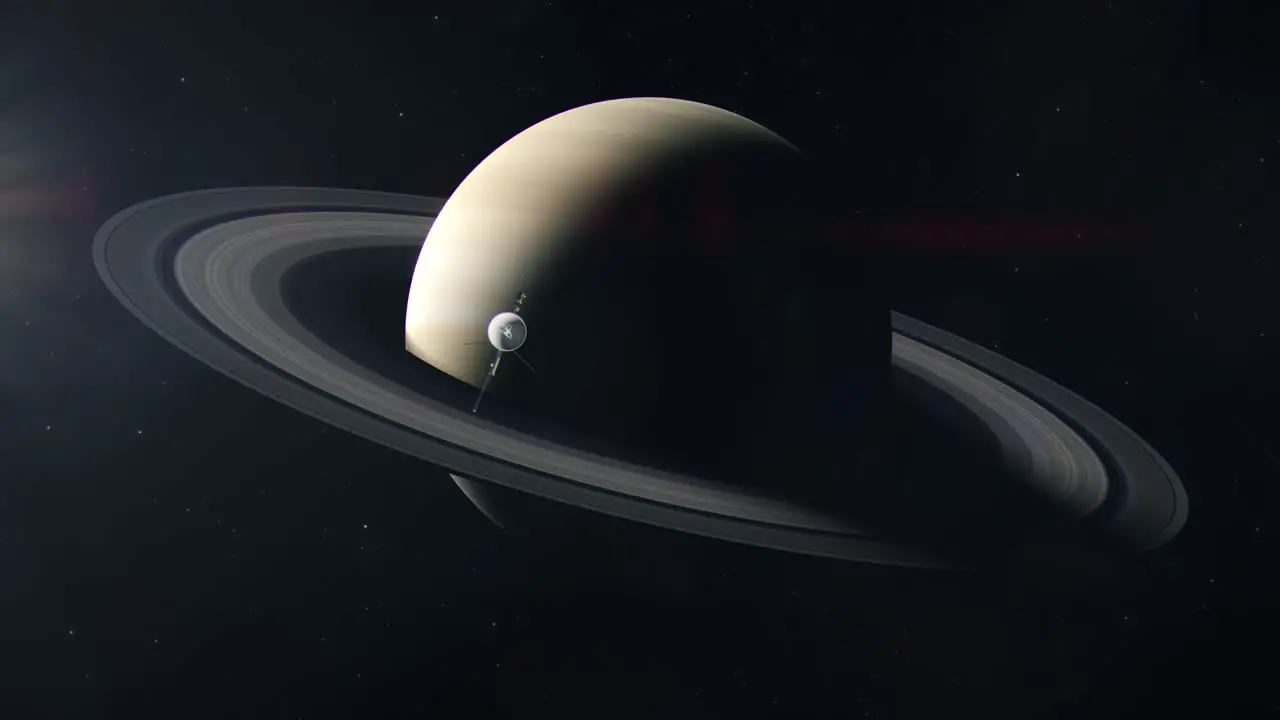 Voyage Space Probe Approaching the Gas Giant Saturn