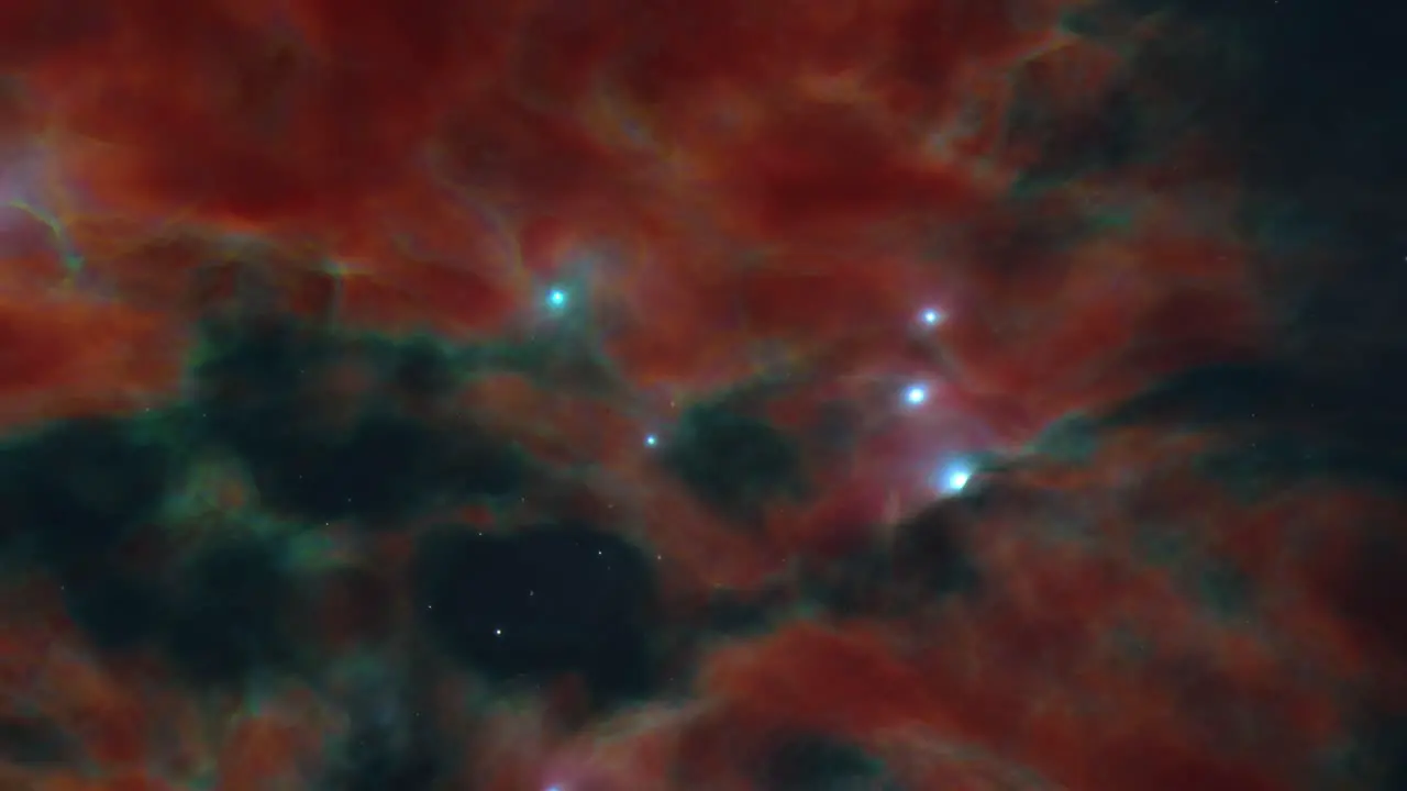 Orange and Green Dust Clouds of a Space Nebula