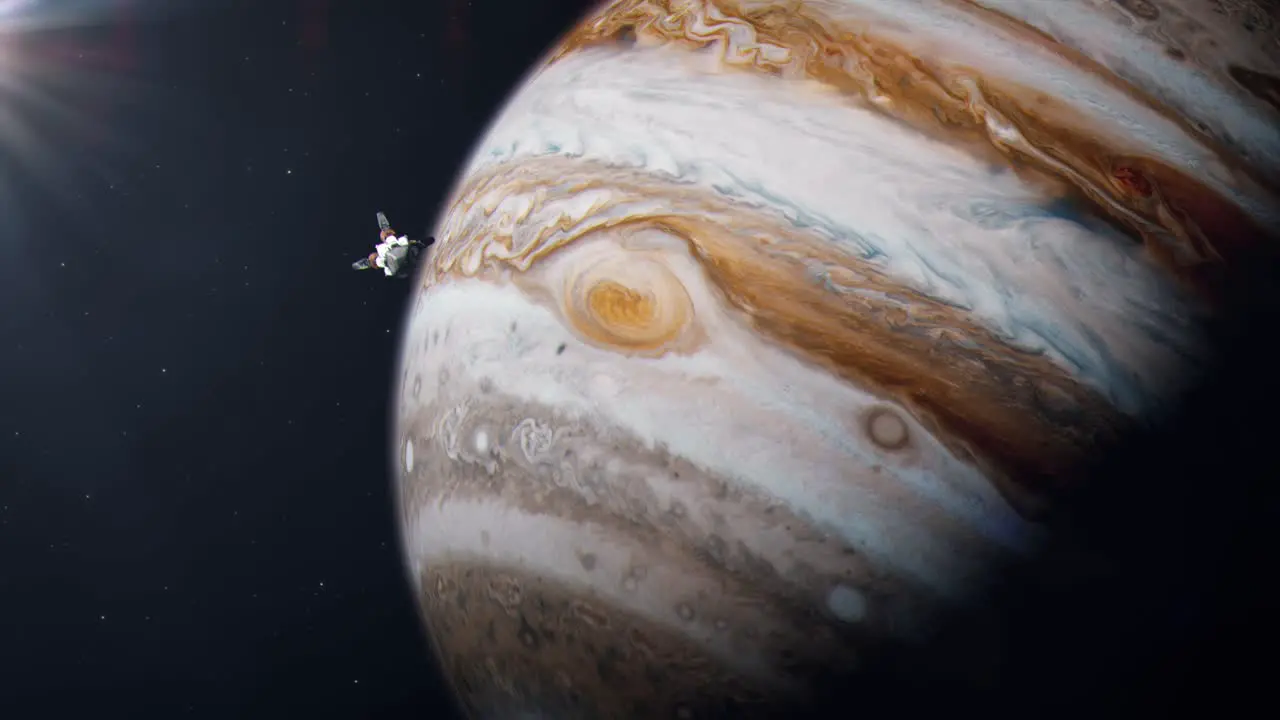 Near Future Spaceship Flying Past Jupiter