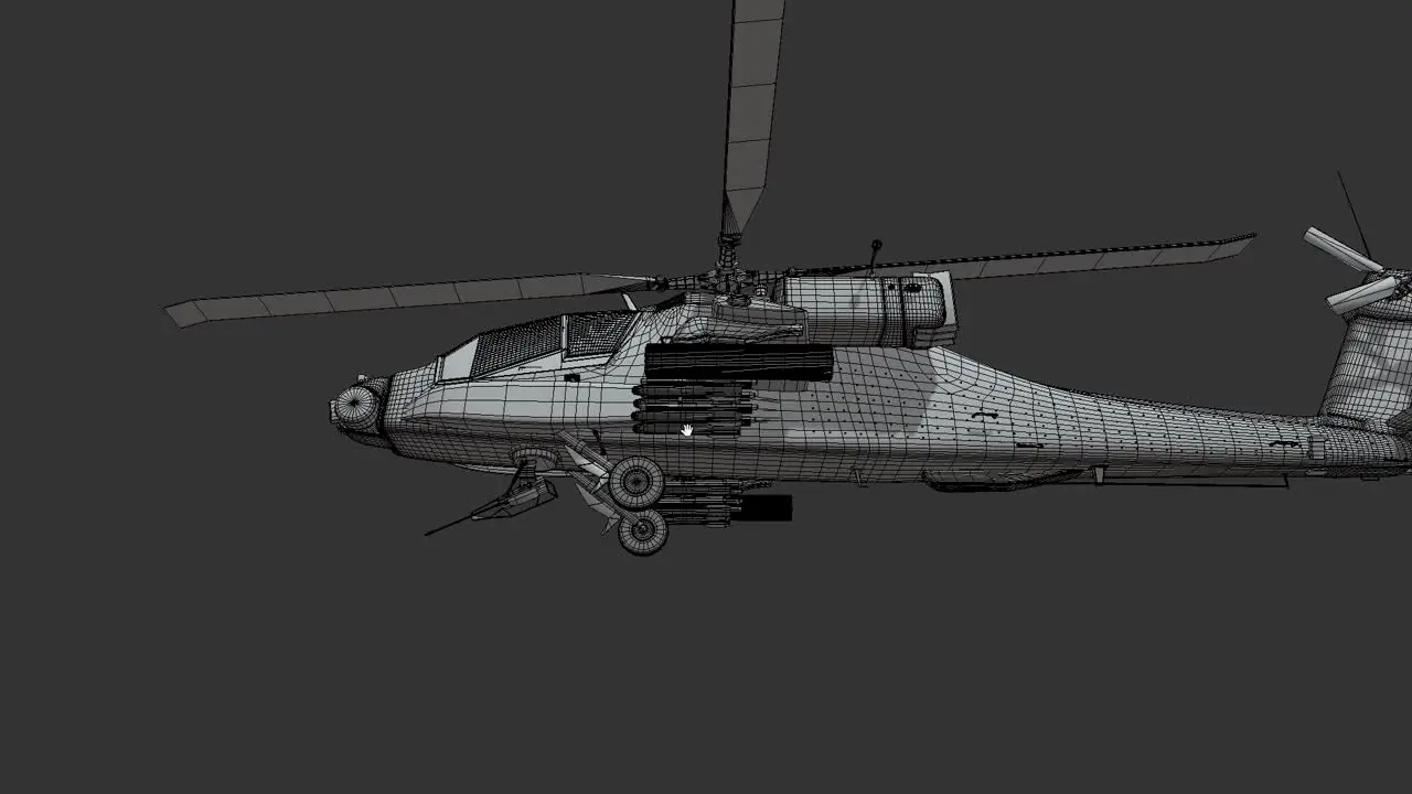 a 3D model of a helicopter for animation and game creation in the VFX or CGI industry