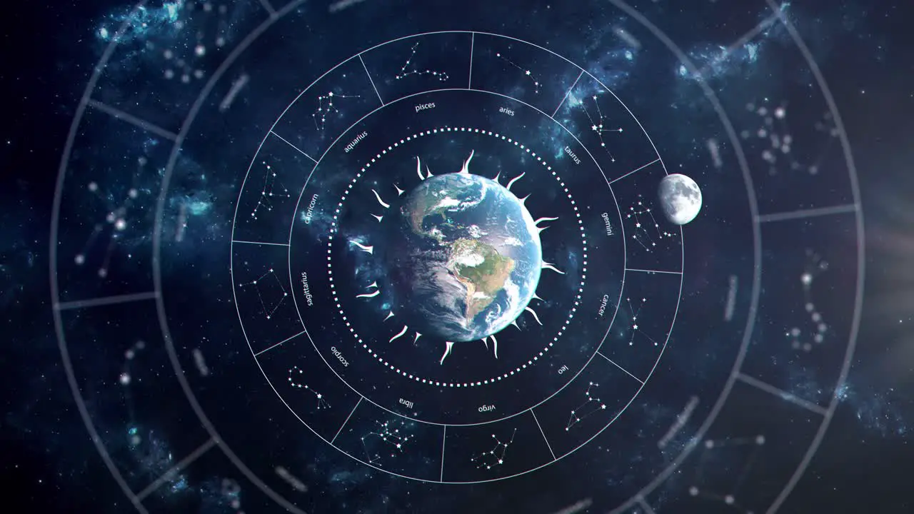 Astrology Concept Animation Signs of the Zodiac as the Moon orbits the Earth