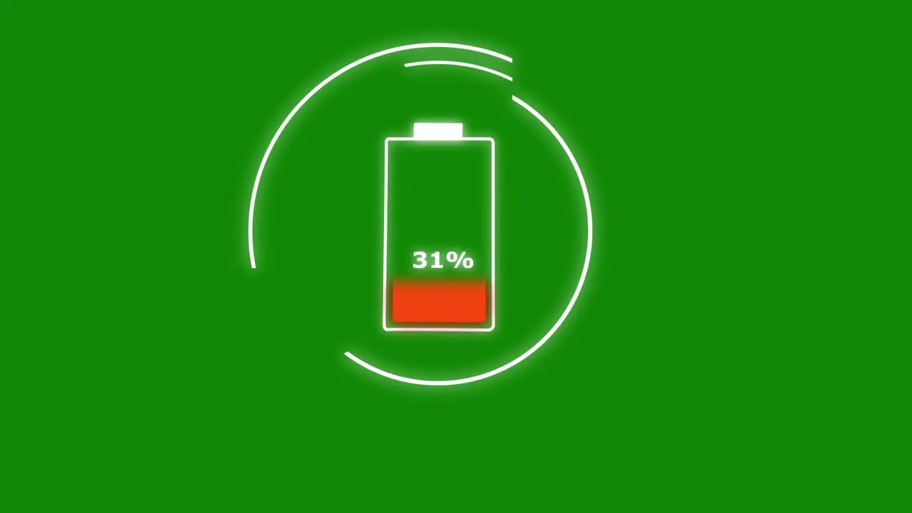 Battery icon charge with percentages and spinning loading circles around green screen VFX animation