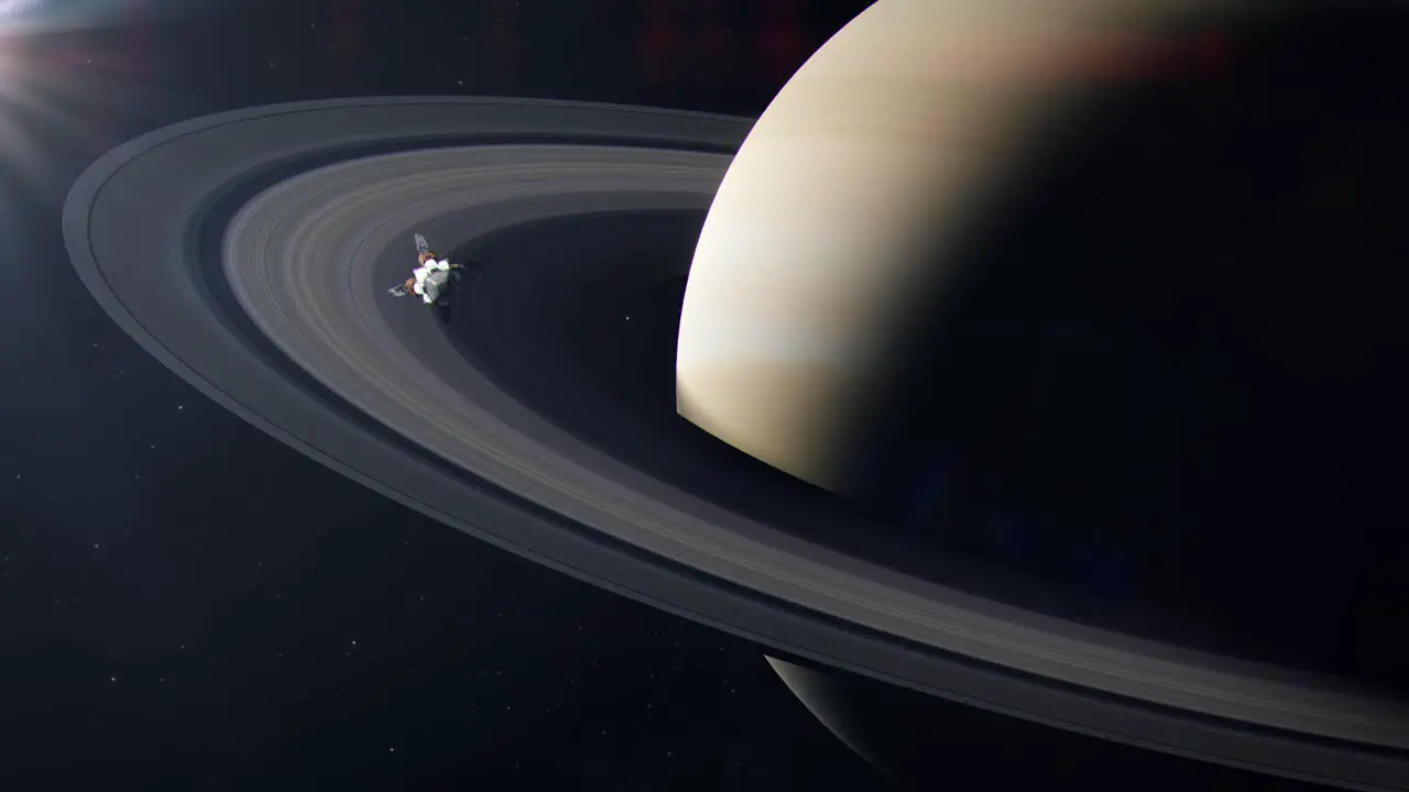 Near Future Spaceship Flying Past Saturn