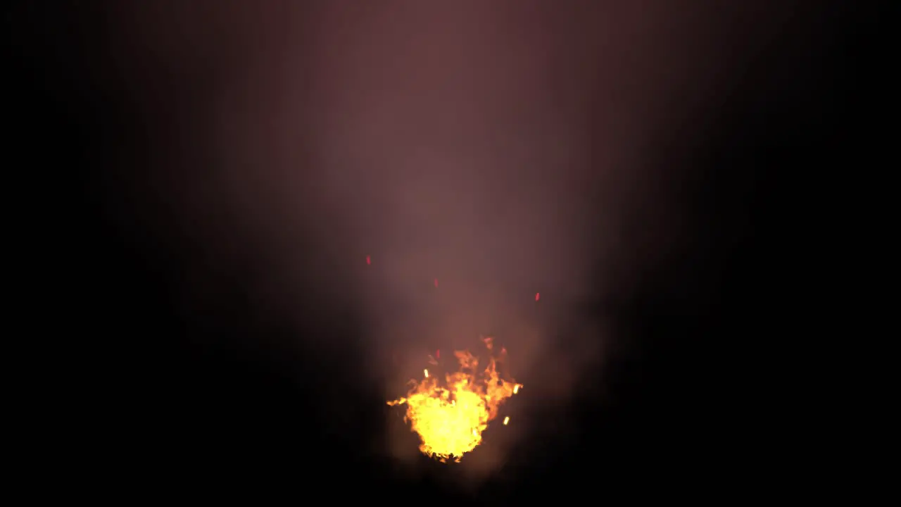 Simple burning fire with smoke and sparkles on black background visual effects 3D animation