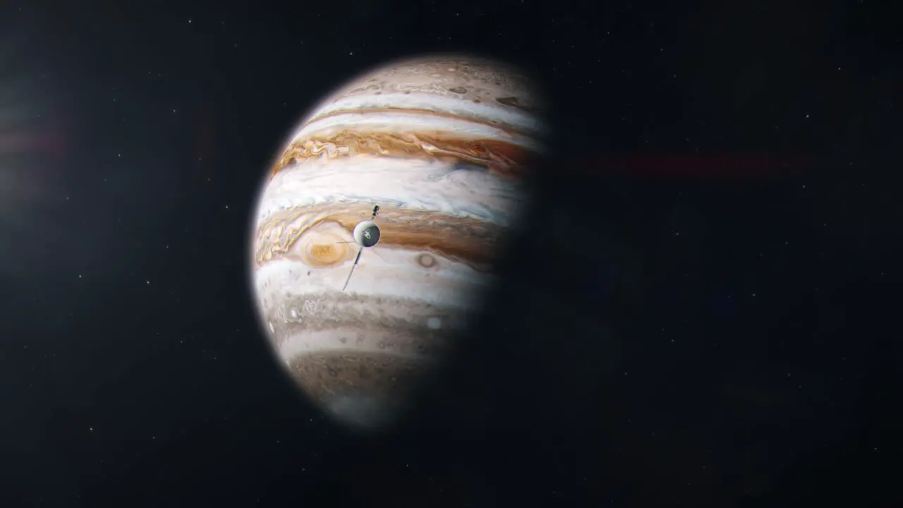 Voyage Space Probe Approaching the Gas Giant Jupiter