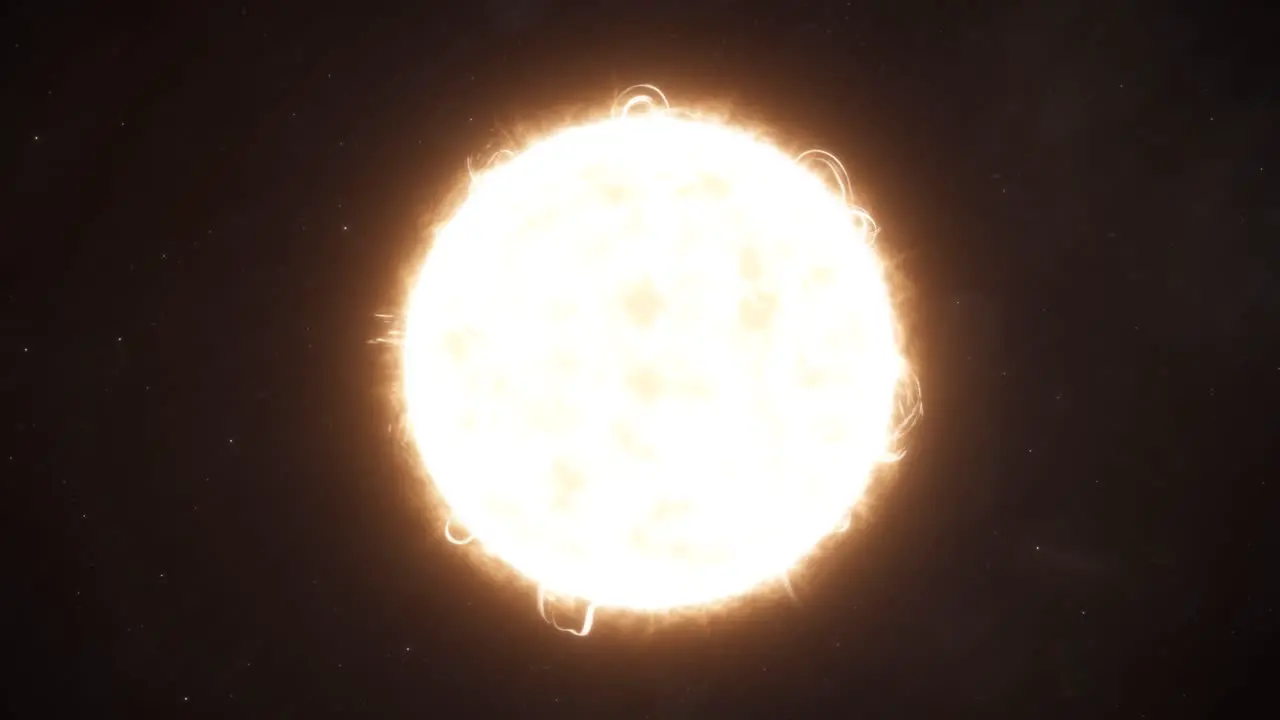 Orange Yellow Star in Deep Space Slow Approach Establishing Shot