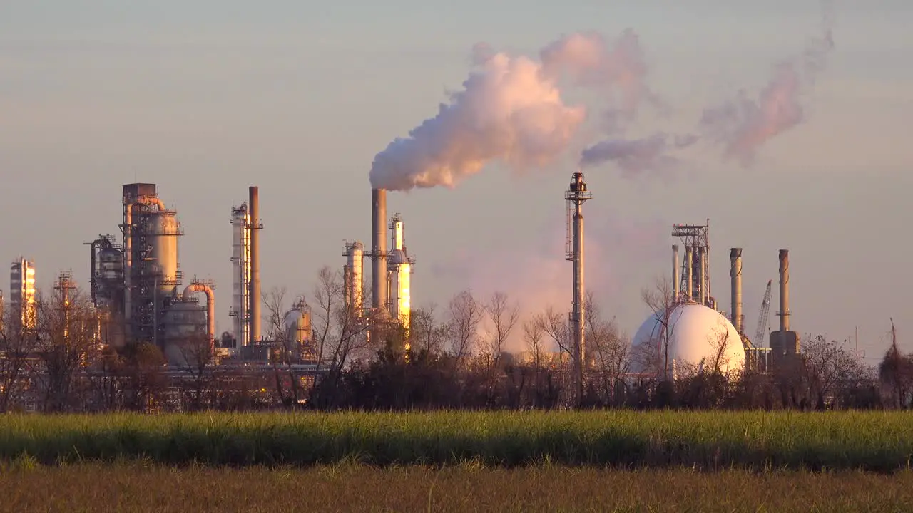 An aluminum processing plant belches smoke into the sky