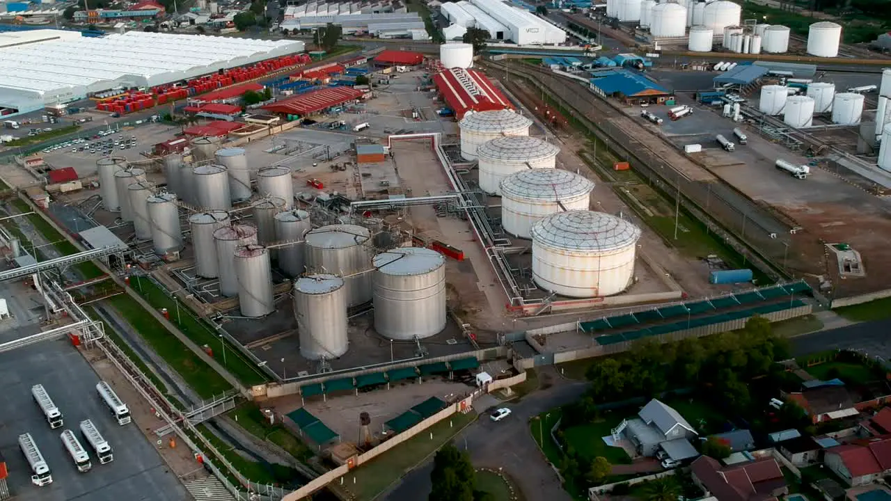 Fuel depot birds eye view drone shot