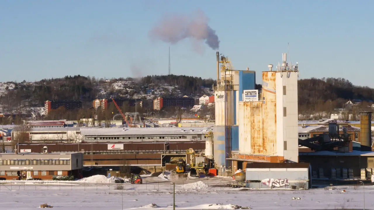 Cementa Factory in Gothenburg Forklift Driving Through Industrial Cement Factory Yard