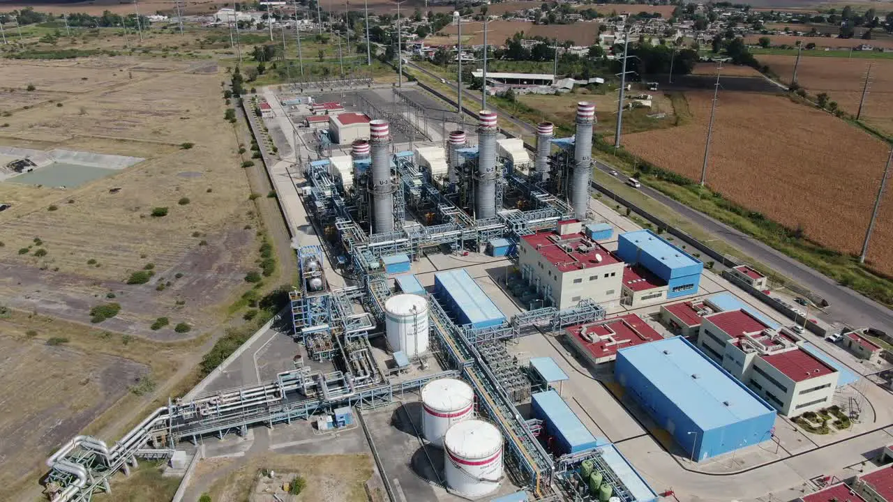 Aerial drone shot of a power generation plant