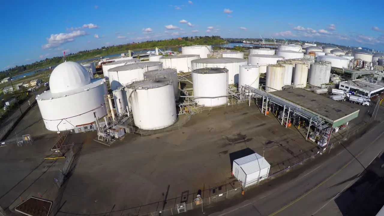 Aerial over oil storage tanks illustrating energy need 1