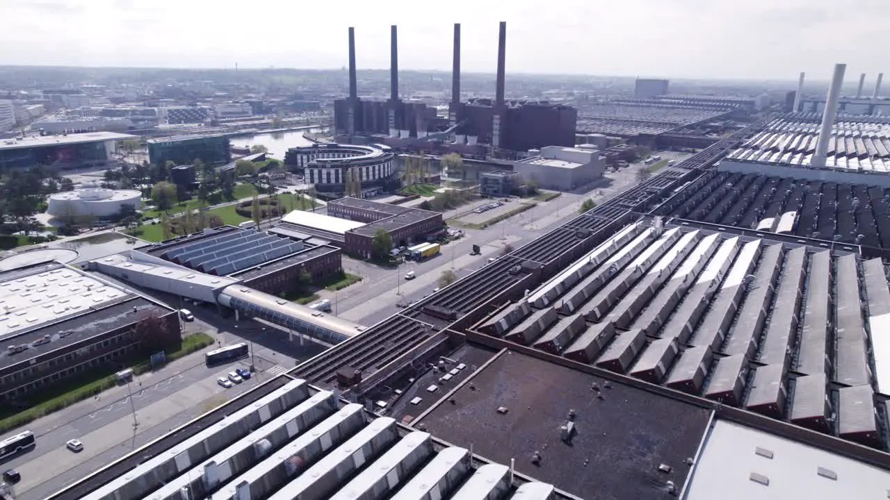 Wolfsburg Volkswagen Factory with Headquarters building of VW in background