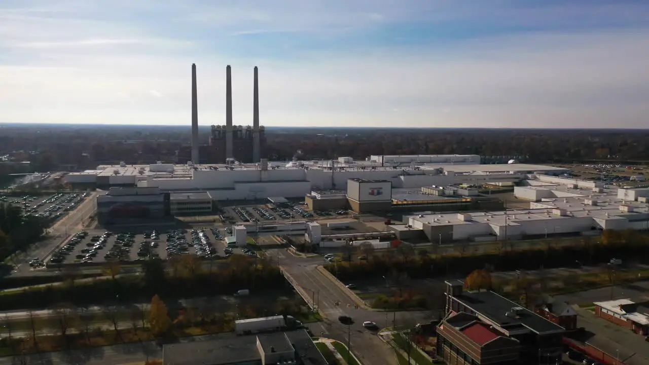 Aerial Over A Lrege Automobile Manufacturing Plant Or Factory Near Lansing Michigan Shows The Auto Industry