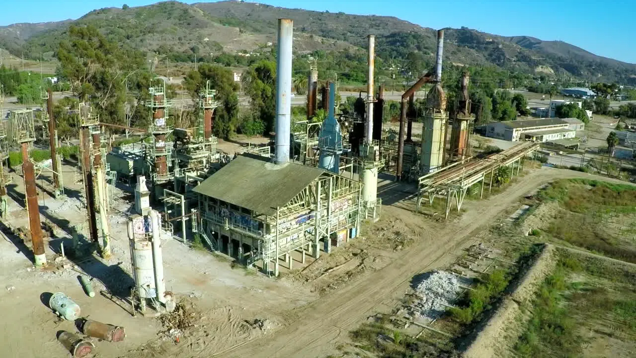 Aerial over an abandoned oil refinery