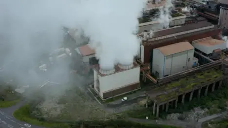 Drone Shot Orbiting Port Talbot Steel Manufacturing Plant Chimneys Short Version 2 of 2