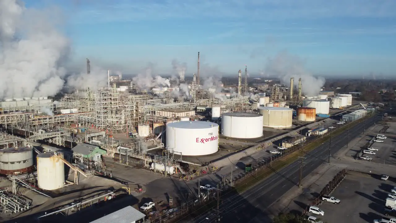 Aerial Over A Huge Exxon Mobil Oil Refinery Along The Mississippi River In Louisiana Suggests Industry Industrial Pollution