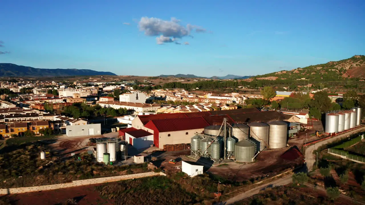 Aerial circling a wine fermentery in Els Purgatés Alicante Spain