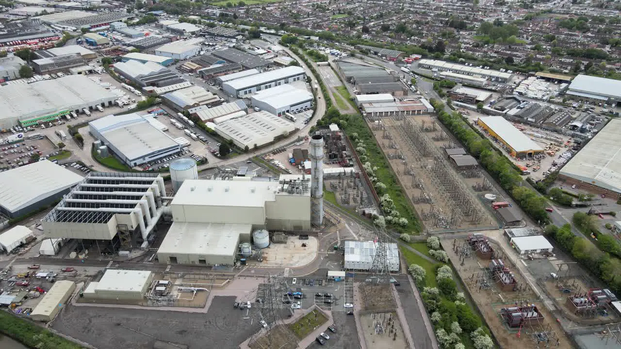 Enfield Power station Brimsdown industrial estate in background UK Aerial footage