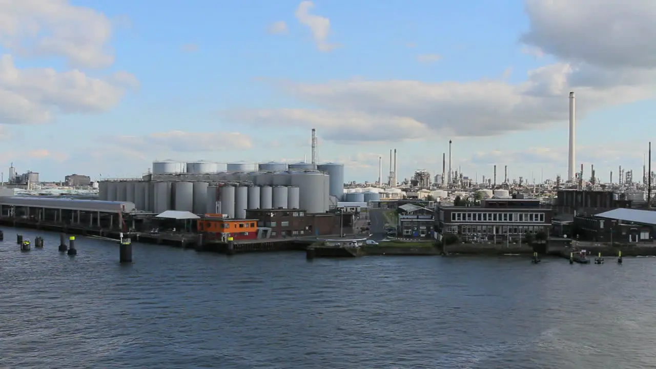 Netherlands Rotterdam passing refinery tubes and stacks 3