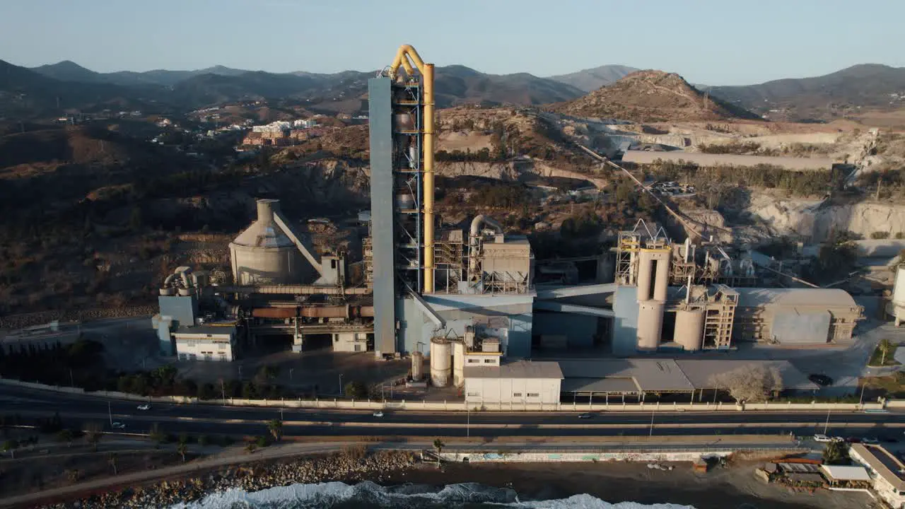 Drone View of Power plant site and highway in Penon Spain