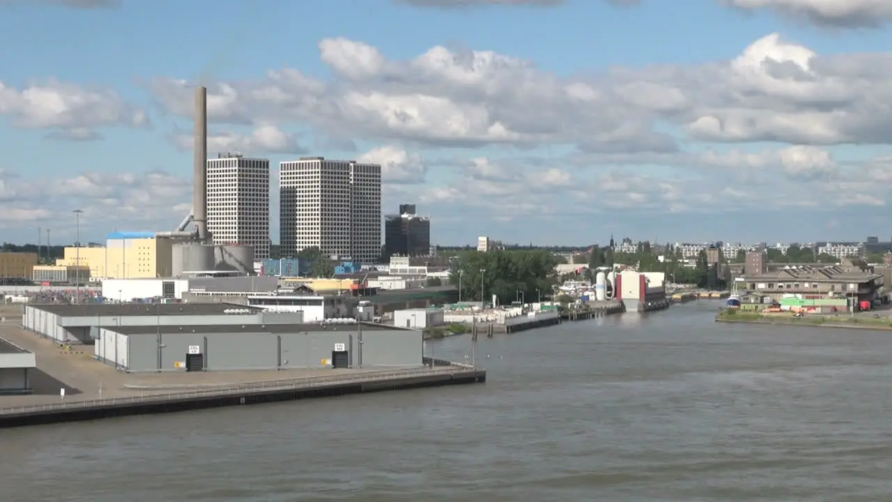 Netherlands Rotterdam high rises and stack behind esplanade