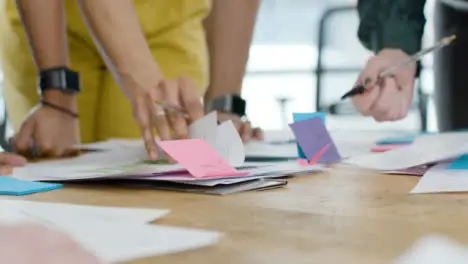 Mid Section Of Colleagues Working On Project At Table