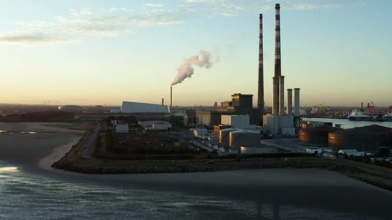 Birds eye view of Pigeon House Power Station at sunset