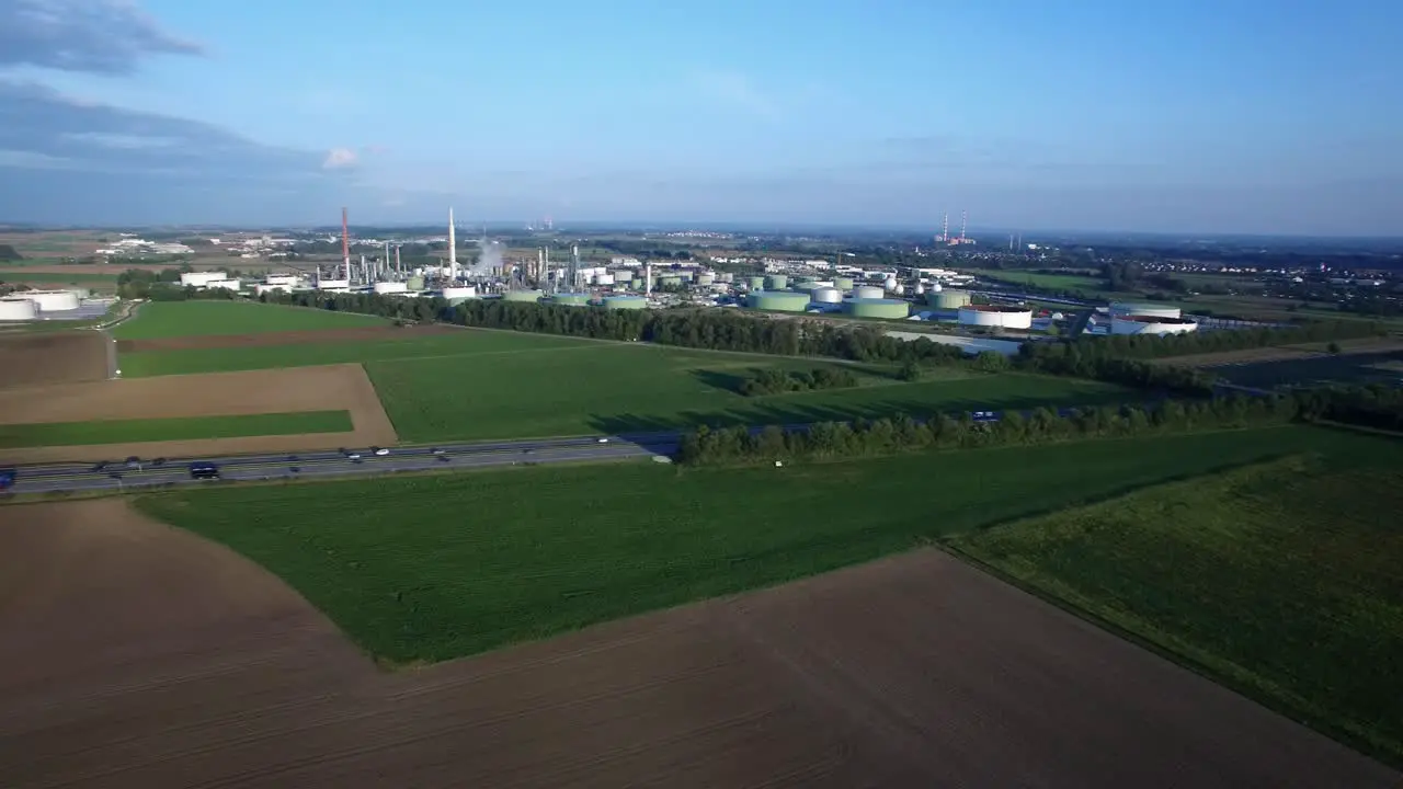 Aerial shot of Gunvor Refinery east of Ingolstadt with Autobahn A9 Bavaria Germany