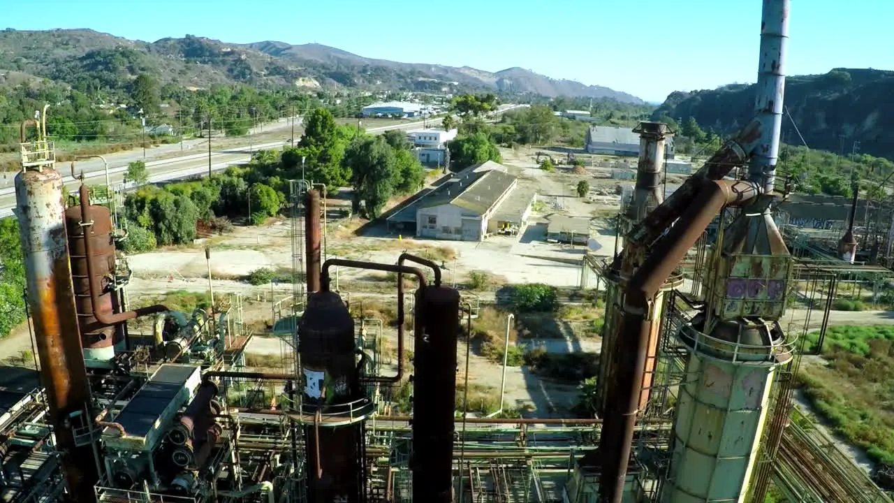 Aerial over an abandoned oil refinery 1