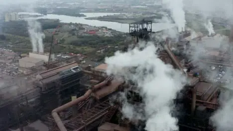 Drone Shot Orbiting Port Talbot Steel Manufacturing Plant 27