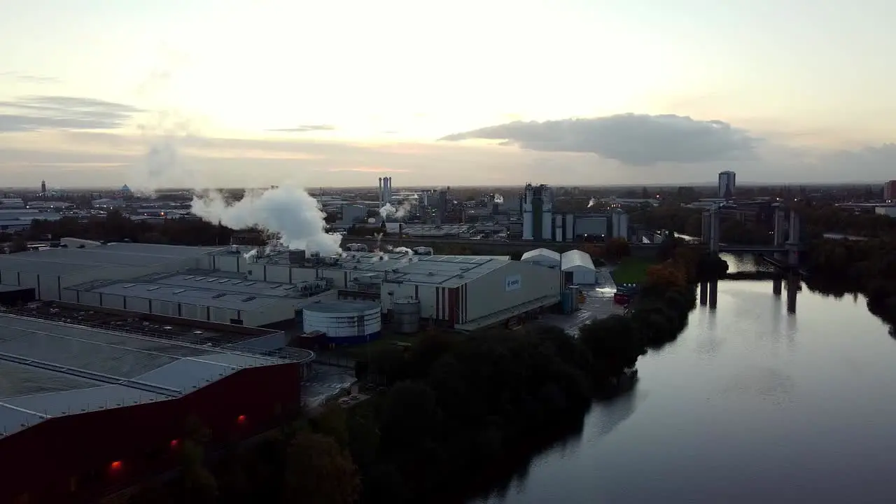 Industrial pollution Manchester during sunset sunrise horizon