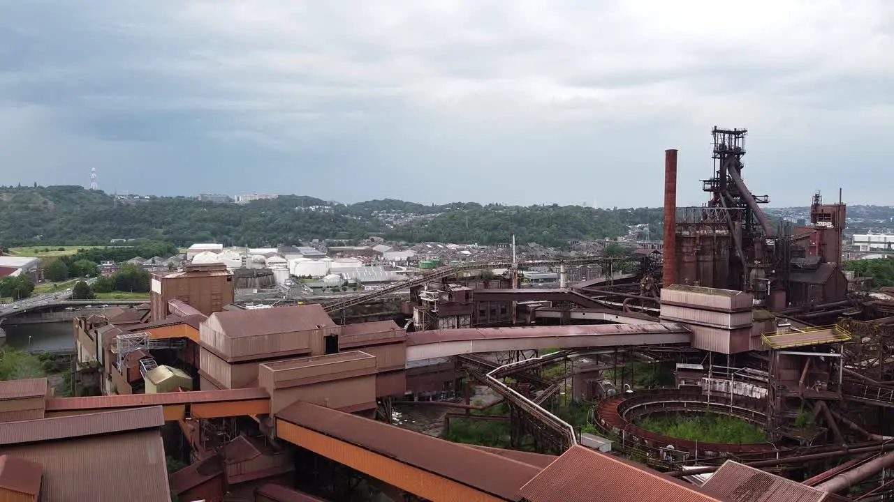 Drone shot of an abandoned factory in Liege Belgium