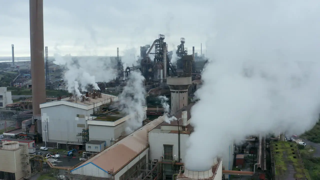 Drone Shot Rising Up Port Talbot Steel Manufacturing Plant 02