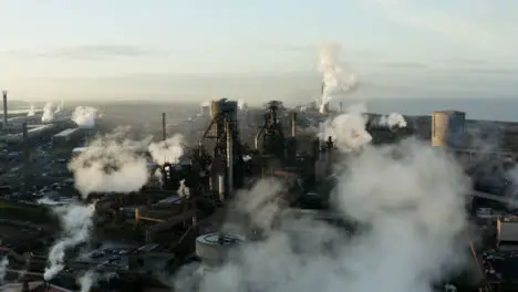 Drone Shot Pulling Away from Steel Manufacturing Plant In Port Talbot 01