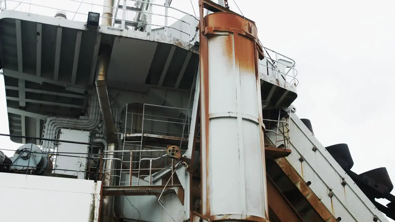 Cinematic arc shot of an old industrial ship