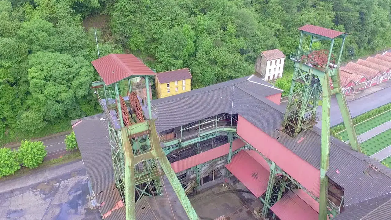 Old coal minewheel in Asturias aerial sight