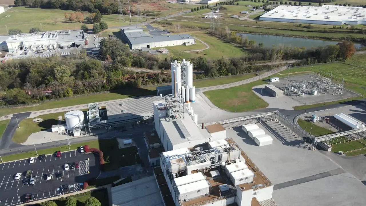 Fiberglass factory orbital footage from drone