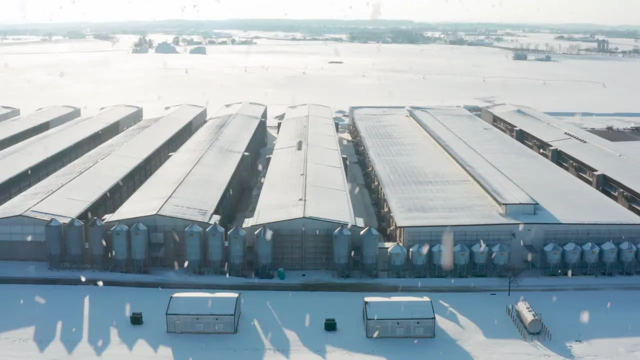 Winter snow at huge industrial farm in USA