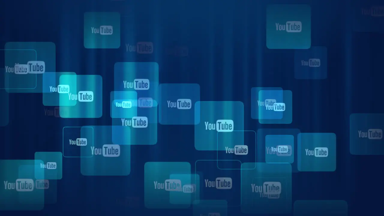 Flying social YouTube icons on network pattern