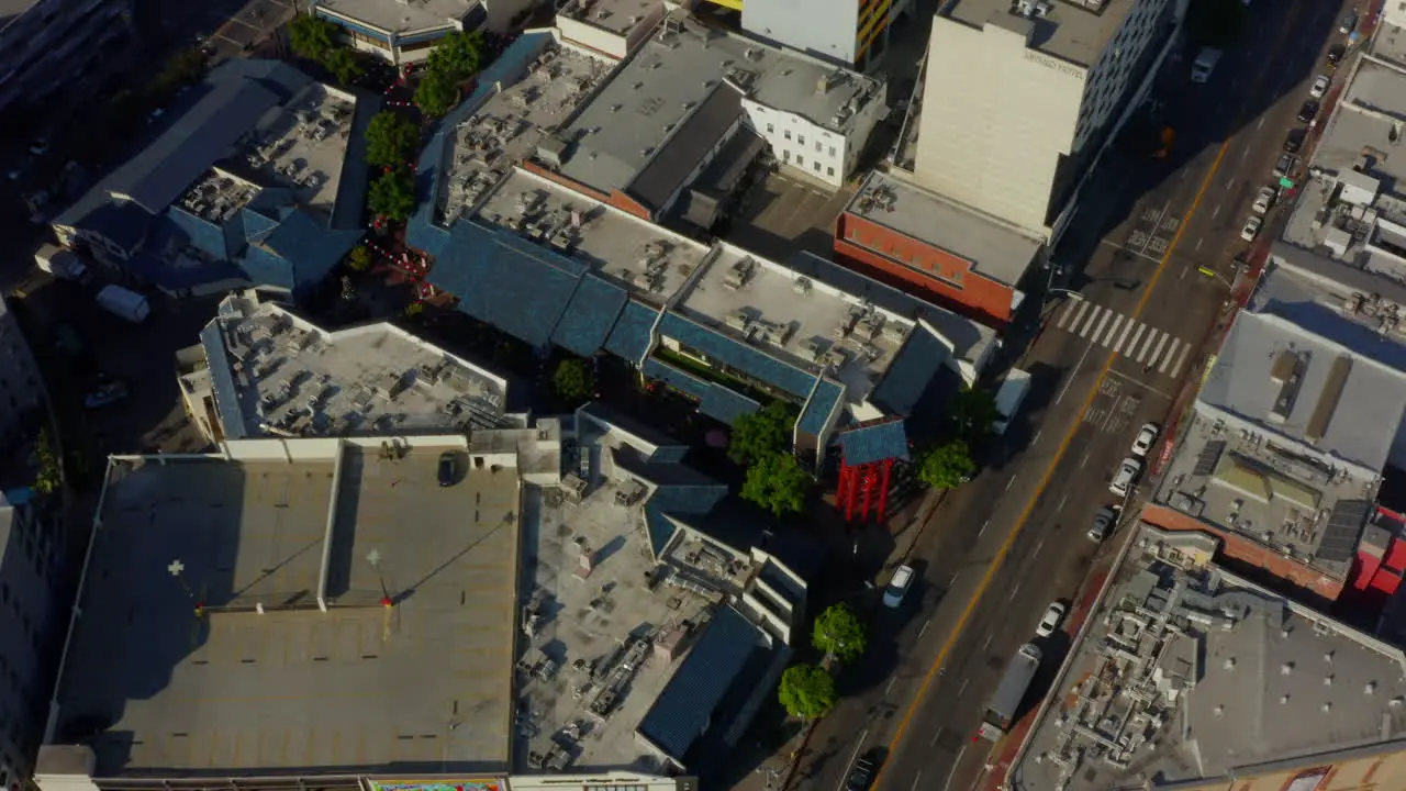 AERIAL Birds Eye View of Downtown Los Angeles the tilt up to skyline in beautiful Daylight 