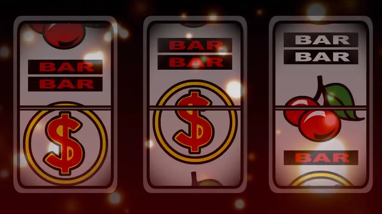 Slot machine winning animation surounded by bokeh effect